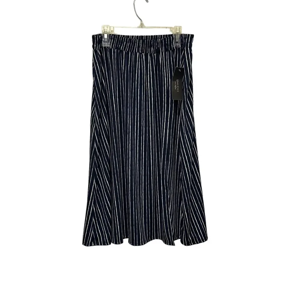 Love Ryan Navy Stripe Midi Skirt XL NWT Elastic Waist Flowy Boho